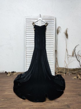 black velvet dress with gold sequin appliqued