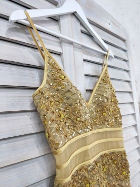 gold rhombic shaped grid sequin dress
