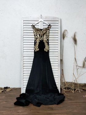 gold sequin lace appliqued black velvet prom dress gold sequin lace appliqued black velvet prom dress