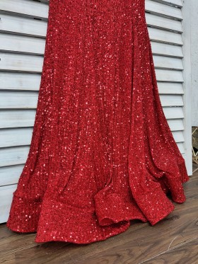 linear red sequin prom dress