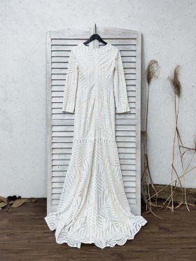 patterned white sequin prom dress