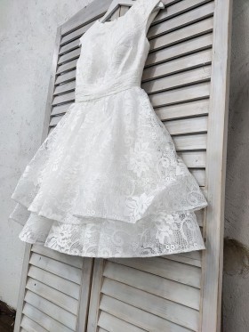 tiered white lace dress