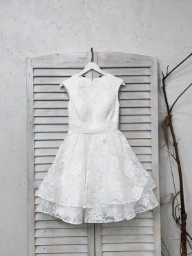tiered white lace short dress