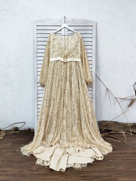 fully gold sequin embellished long sleeve formal dress