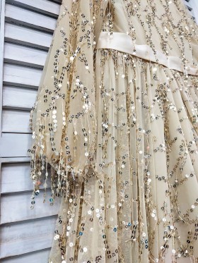 gold sequin embellished long sleeves