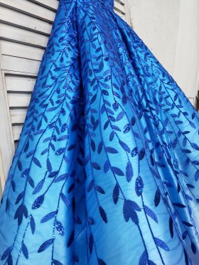leaf sequin blue to white ombre ball gown