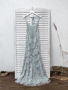silver sequin lace appliqued prom dress silver sequin lace appliqued prom dress