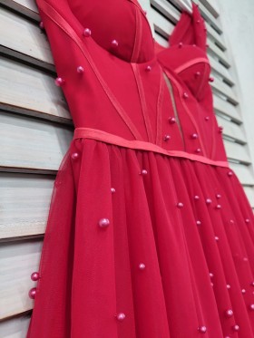 pearls embellished red dress pearls embellished red dress