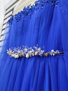 beading pearls embellished royal blue tulle dress beading pearls embellished royal blue tulle dress