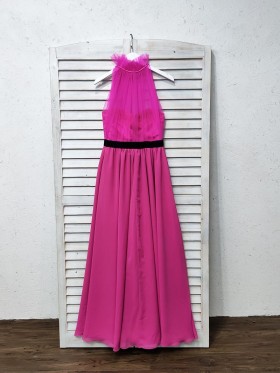 fuchsia tulle and chiffon long evening formal dress