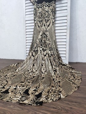 gold sequin on black lining long train gold sequin on black lining long train