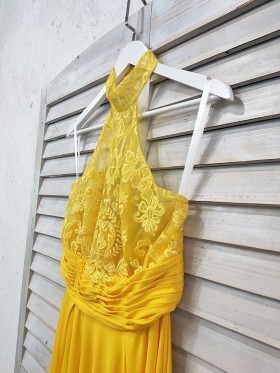 halter neckline yellow lace and chiffon dress halter neckline yellow lace and chiffon dress