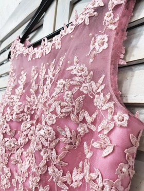 pearls embellished lace embroidered pink dress