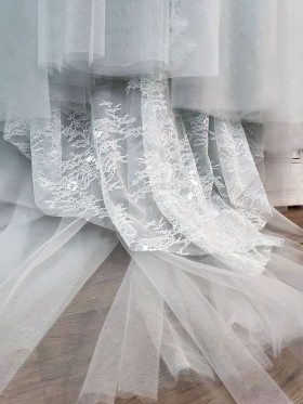 dusty blue lace and tulle dress