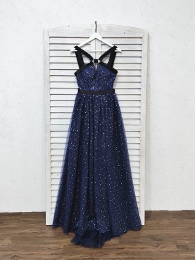 space color tulle with stars long formal dress