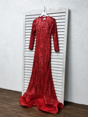 red sequin long prom dress