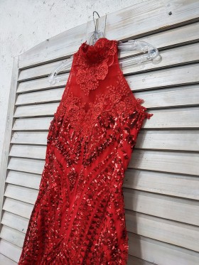 red sequin prom dress