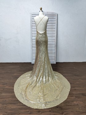 gold sequin backless prom dress with long train gold sequin backless prom dress with long train