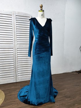 navy blue velvet evening formal dress