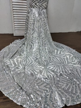 silver pattern sequin long train