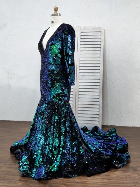 green and blue ombre sequin flounced train plus size prom dress green and blue ombre sequin flounced train plus size prom dress