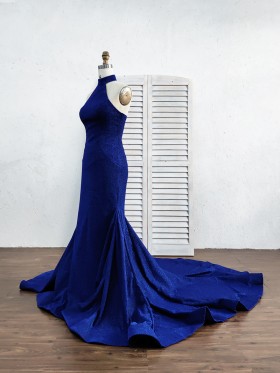 royal blue glitter halter mermaid dress