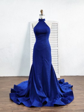 royal blue halter mermaid floor length prom dress royal blue halter mermaid floor length prom dress