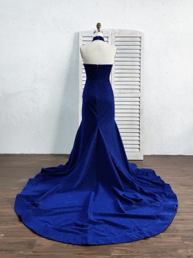 royal blue halter mermaid long train prom dress royal blue halter mermaid long train prom dress