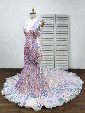 bedazzled big sequin mermaid prom dress