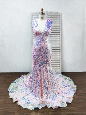 bedazzled dream color big sequin mermaid prom dress