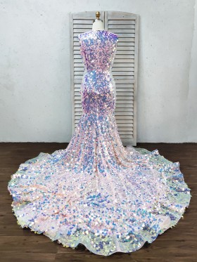 dream color big sequin mermaid prom dress with long train dream color big sequin mermaid prom dress with long train