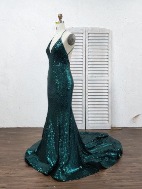 hunter sequin mermaid prom dress with long train