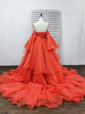 orange organza ball gown prom dress