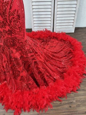 red sequin with feather trim dress red sequin with feather trim dress