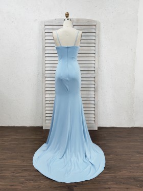 sky blue spandex long prom dress