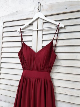 spaghetti straps burgundy dress