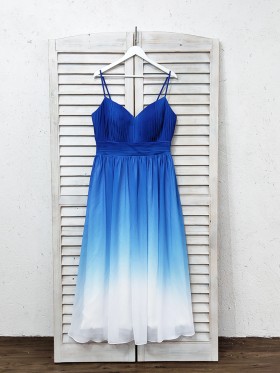 alluring blue to white ombre chiffon bridesmaid dress