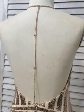 low back with metallic halter straps