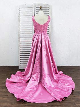 beautiful lace and satin long train dress