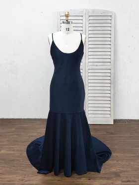 dark navy glitter mermaid long prom dress