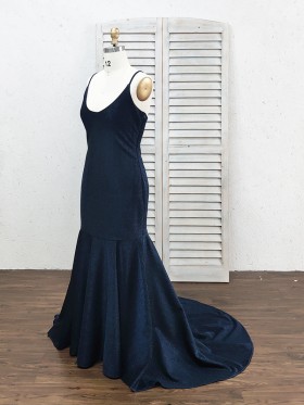 dark navy scoop neckline mermaid prom dress with spaghetti straps dark navy scoop neckline mermaid prom dress with spaghetti straps