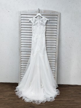 illusion lace appliqued wedding gown
