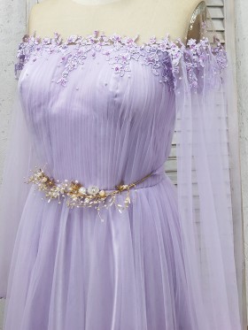 lilac tulle with flowers and beadings embellished dress