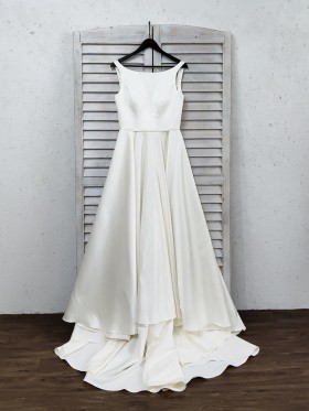 simple ivory satin wedding gown