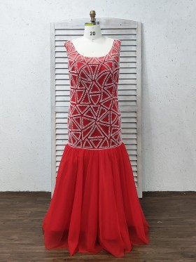 white pearls triangle embellished red plus size dress