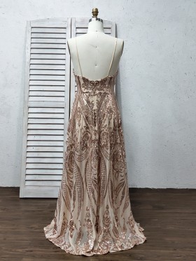 14771 Gold Low Back Sequins Dress