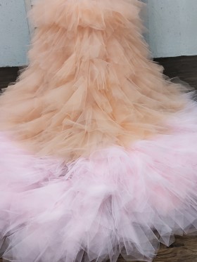 nude and pink mixed tulle train