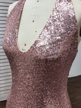 rose gold sequin V neck top