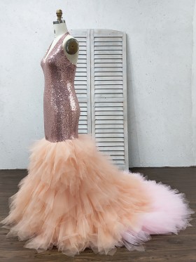 rose gold sequin with nudepink mixed tulle mermaid gown rose gold sequin with nudepink mixed tulle mermaid gown