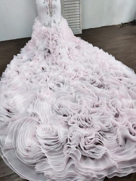 cascading ruffled light pink organza long train cascading ruffled light pink organza long train